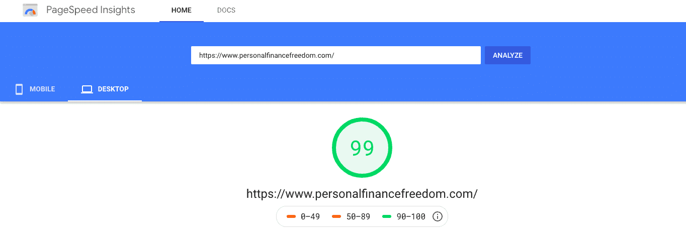 google pagespeed score